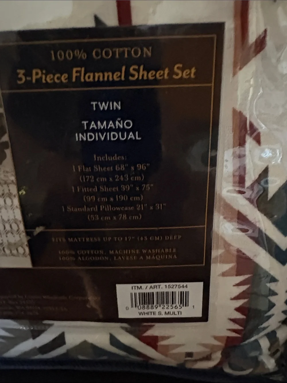 Pendleton Twin Flannel Sheet Set in White with Brown, Blue, Red & Gold Pattern